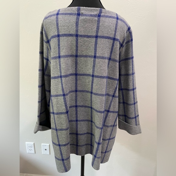 Cynthia Rowley 2XL Gray Blue Plaid Pullover Sweater with Cuffed Sleeves - Picture 4 of 5